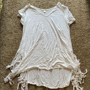 white v neck tee with frillies